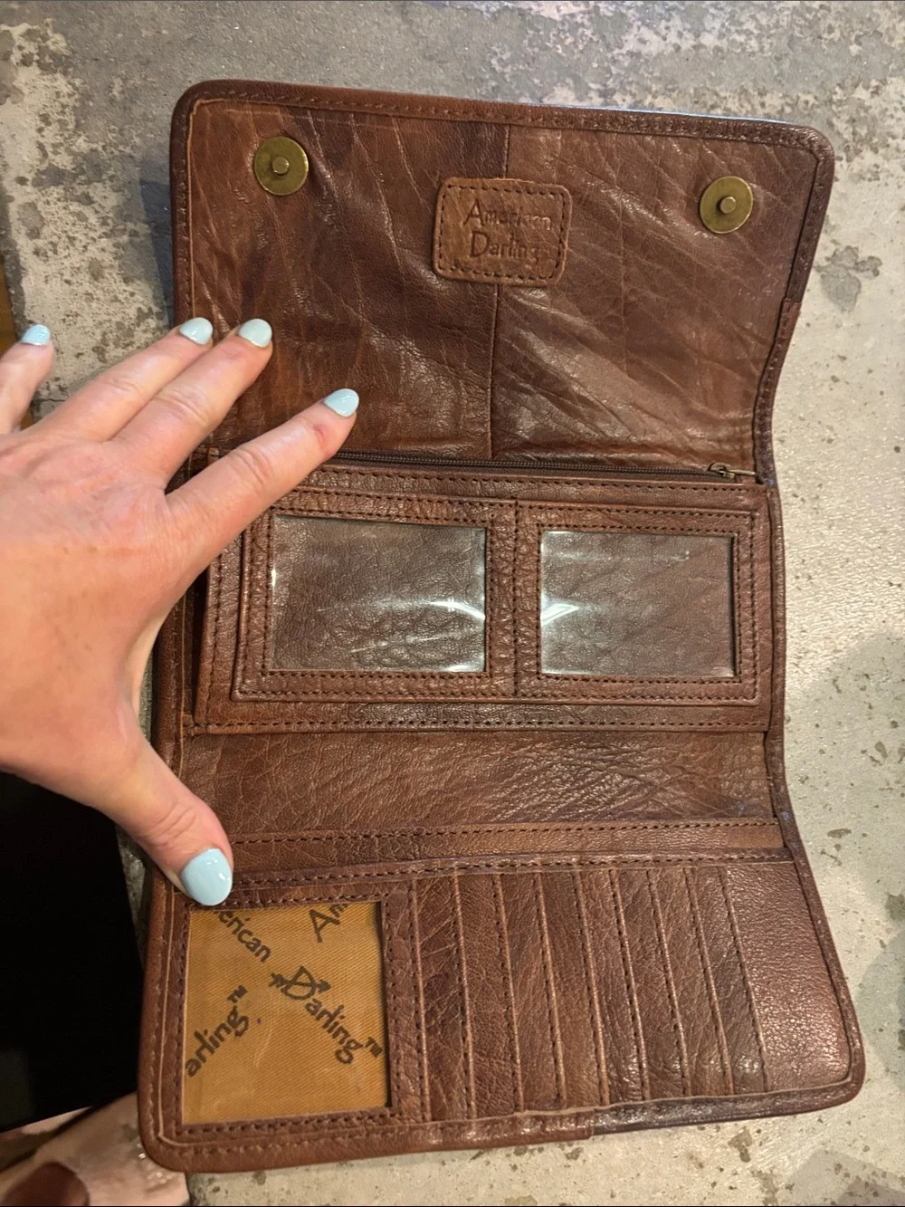 American Darling Hand-Tooled Brown Leather Wallet - Classic Floral Design-